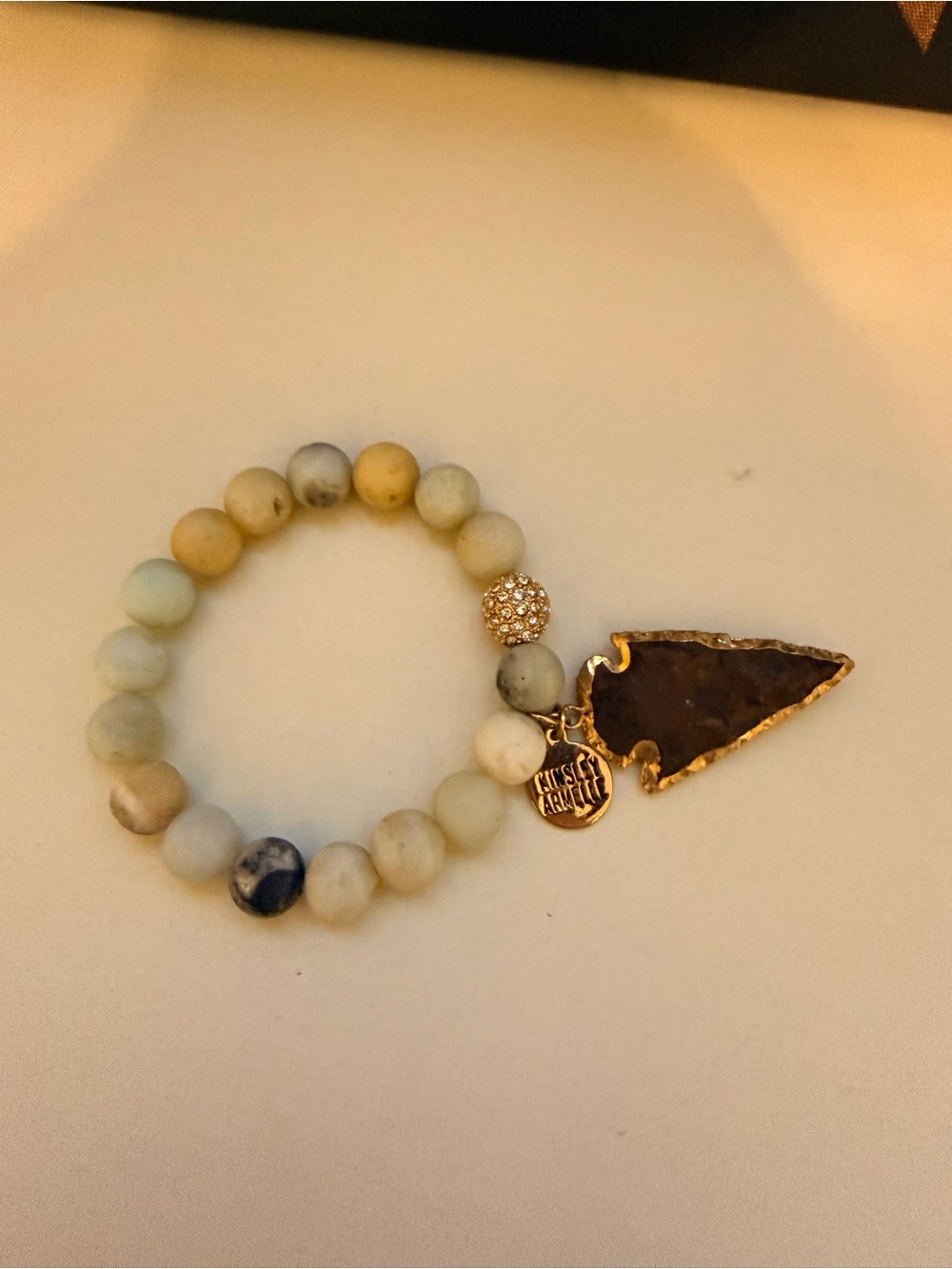 Kinsley Armelle Matte Amazonite Bead Bracelet with Gold Arrowhead Charm NWOT